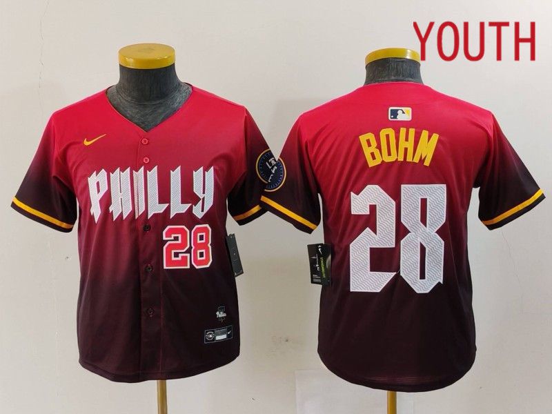 Youth Philadelphia Phillies #28 Bohm Red City Edition 2024 Nike MLB Jersey style 2->youth mlb jersey->Youth Jersey